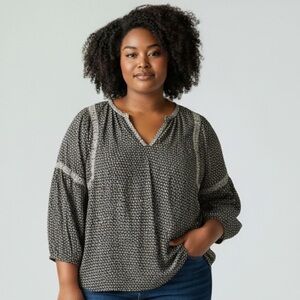 3/4 Puff Sleeve Boho Peasant Blouse XL